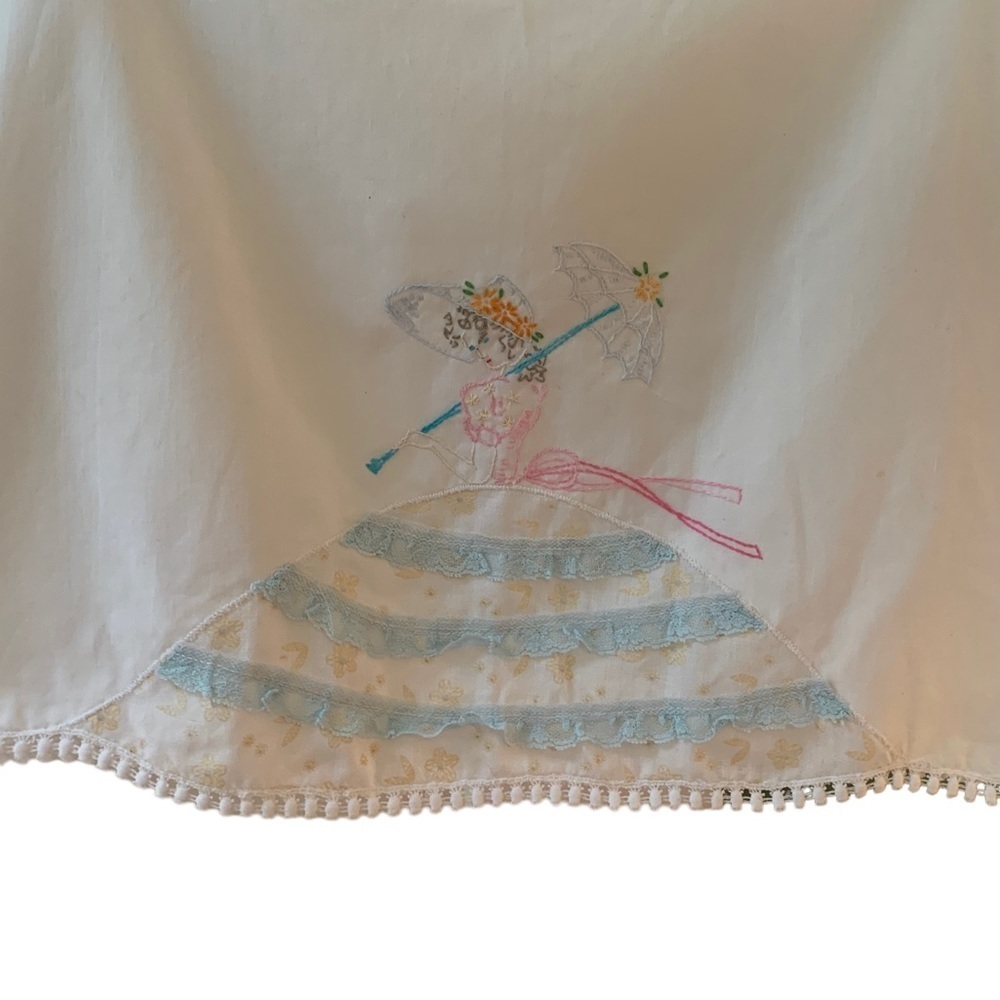 Vintage Hand Embroidered and Lace Women w/ Parasol Standard Pillowcase